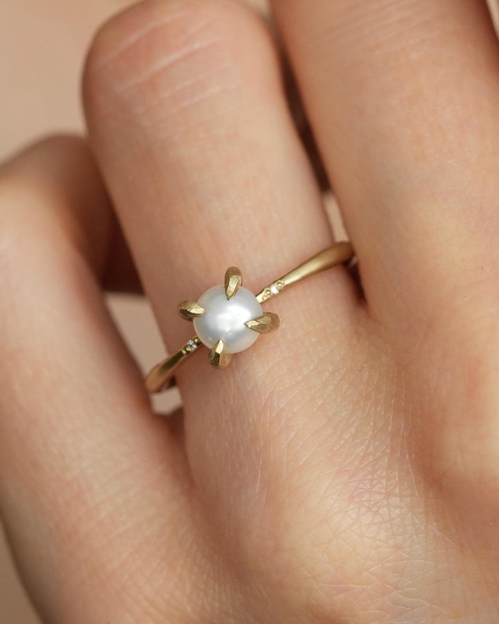 Delicate Matte Gold Pearl Ring