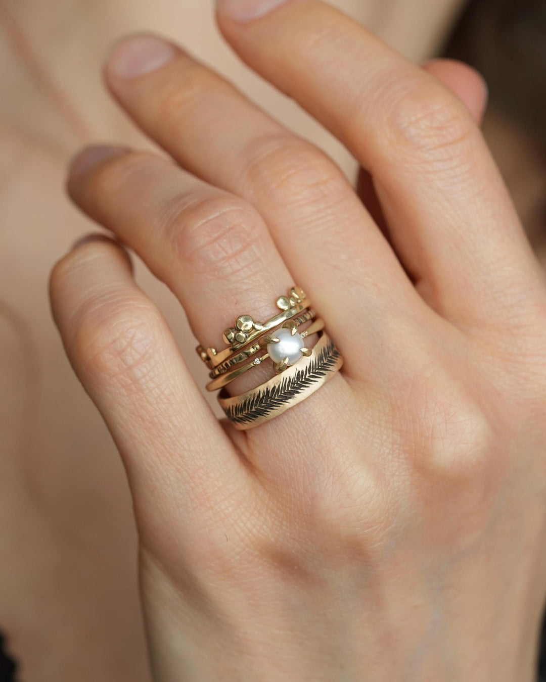 Delicate Matte Gold Pearl Ring