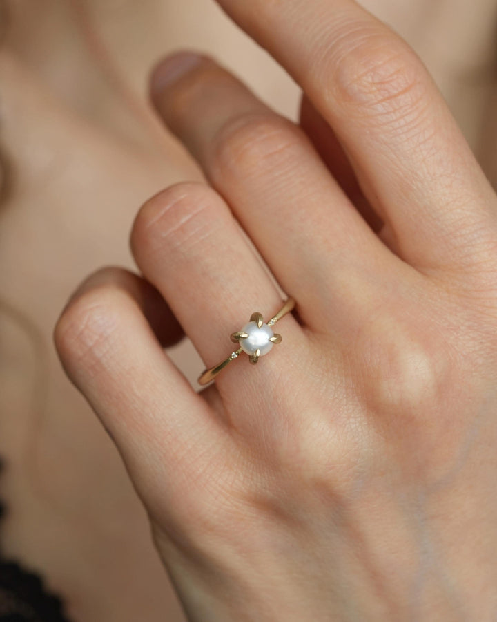Delicate Matte Gold Pearl Ring