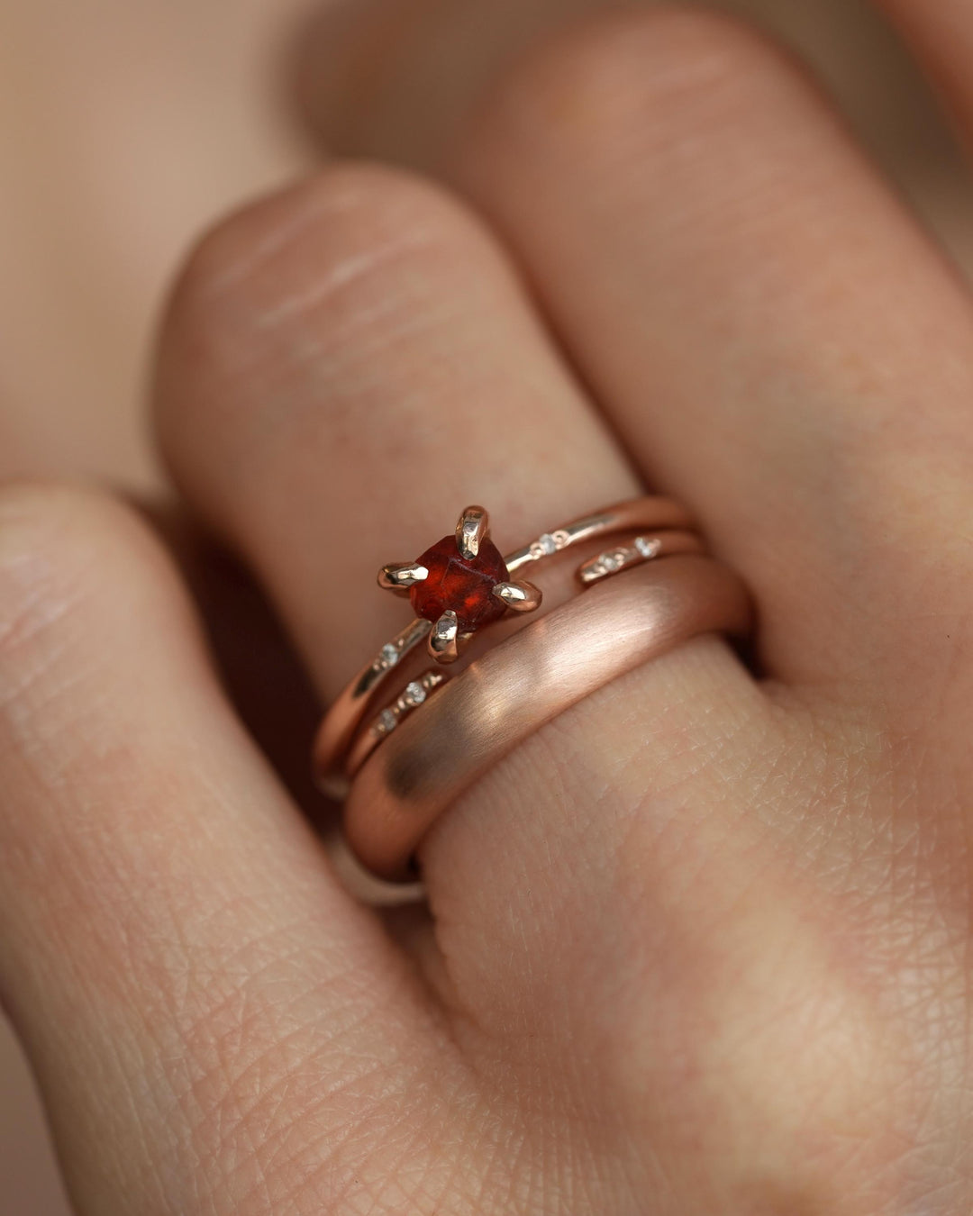 Tiny Raw Orange Garnet Ring