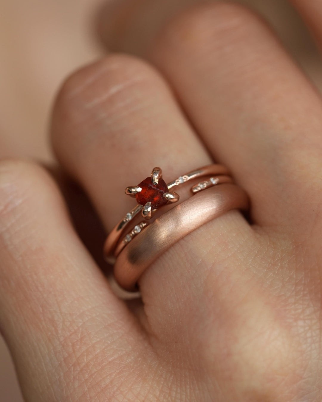 Tiny Raw Orange Garnet Ring
