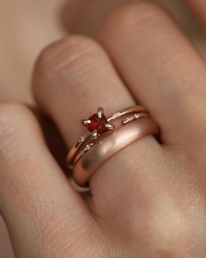 Tiny Raw Orange Garnet Ring
