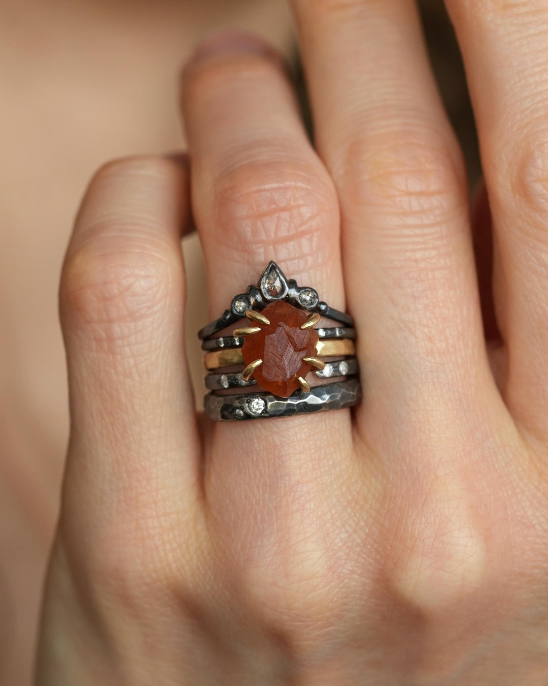 Orange Nature Faceted Garnet Ring