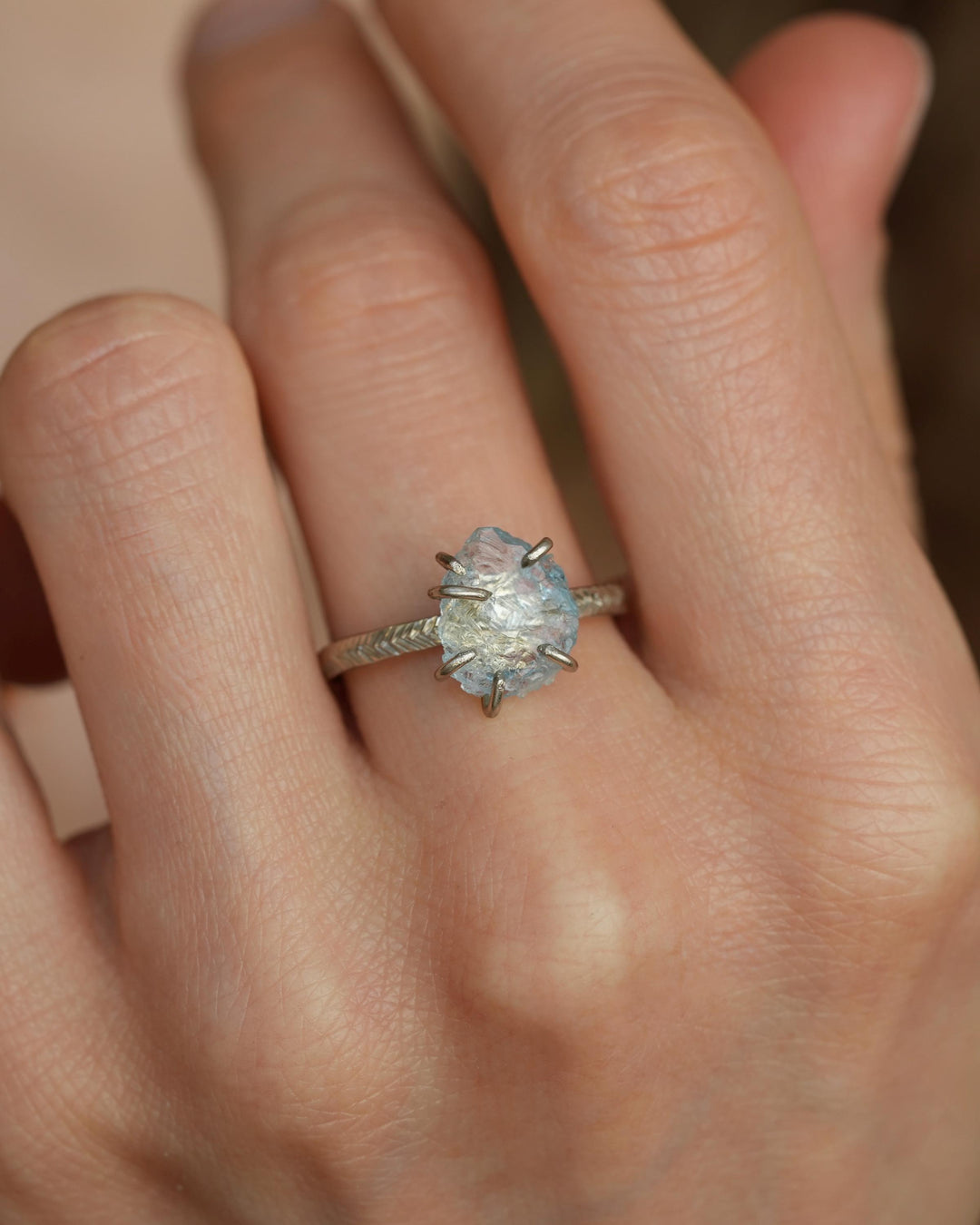 Raw Aquamarine Crystal Gold Ring
