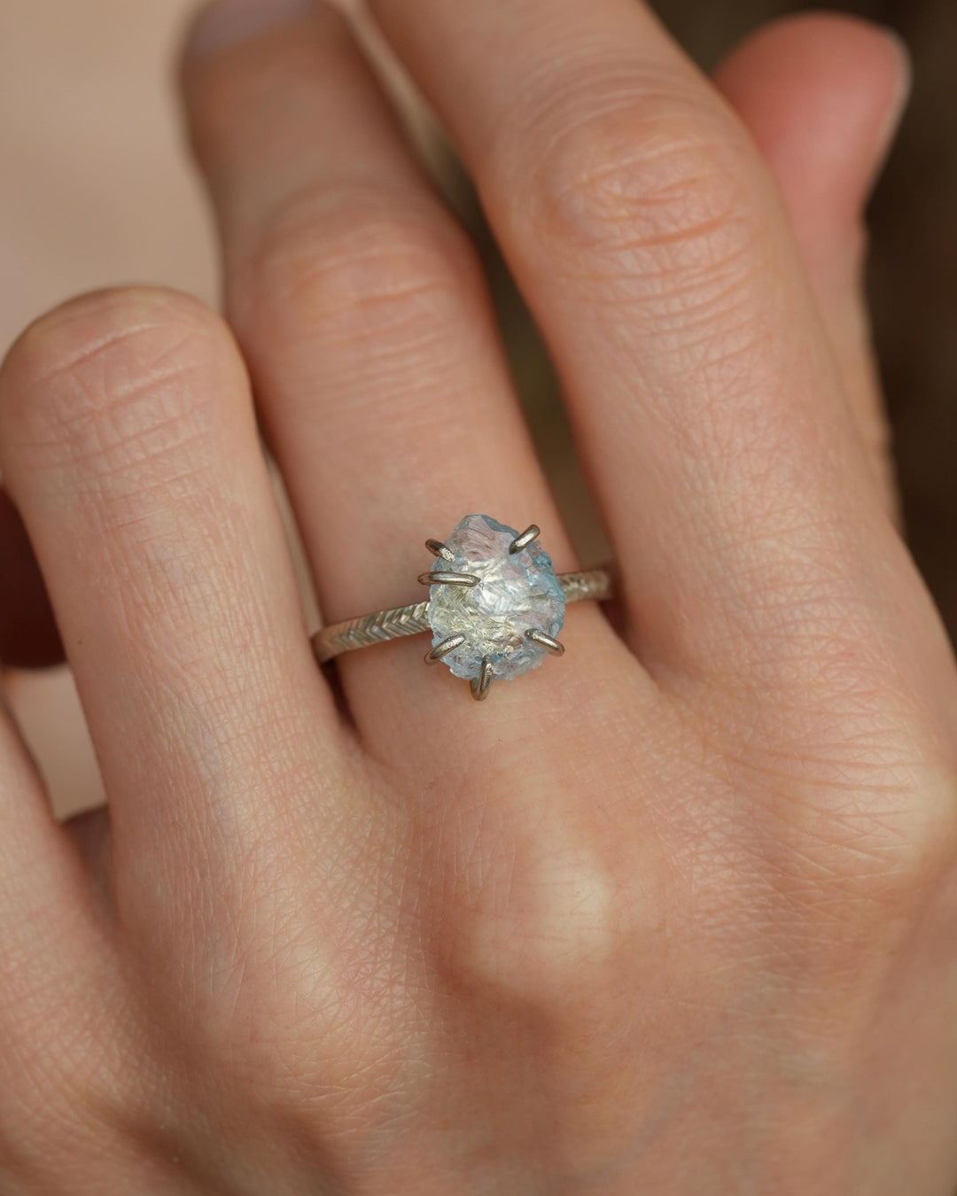 Raw Aquamarine Crystal Gold Ring