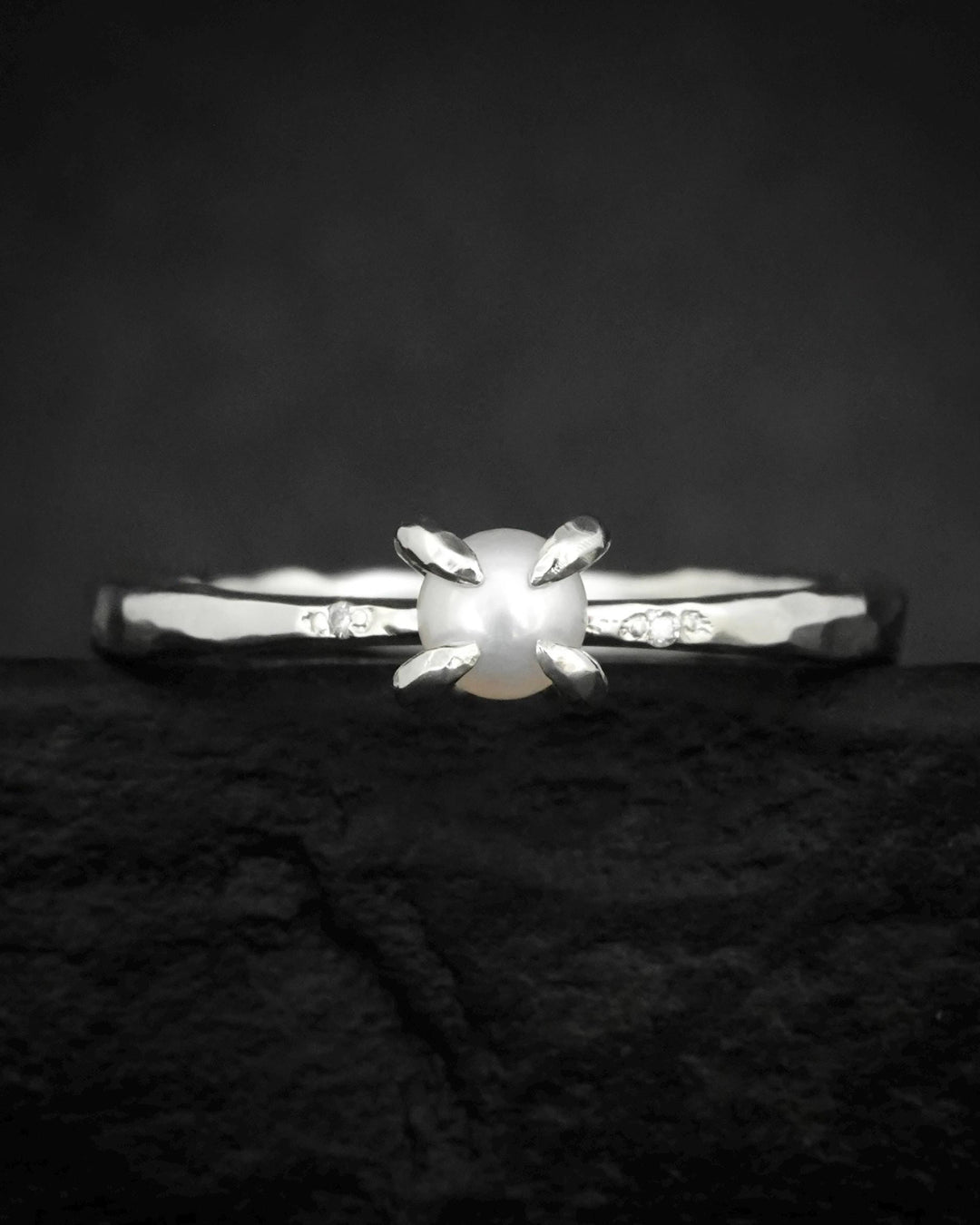 White Pearl and Diamond Ring