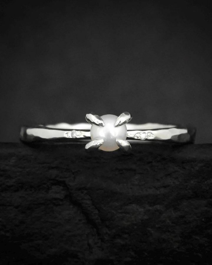 White Pearl and Diamond Ring