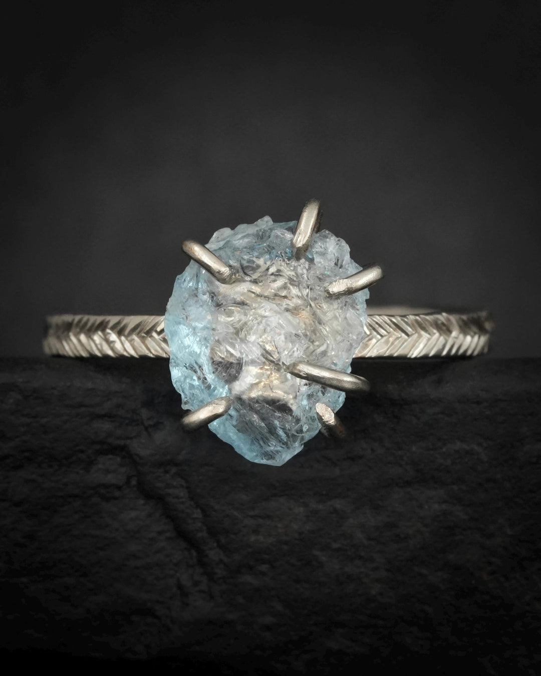 Raw Aquamarine Crystal Gold Ring