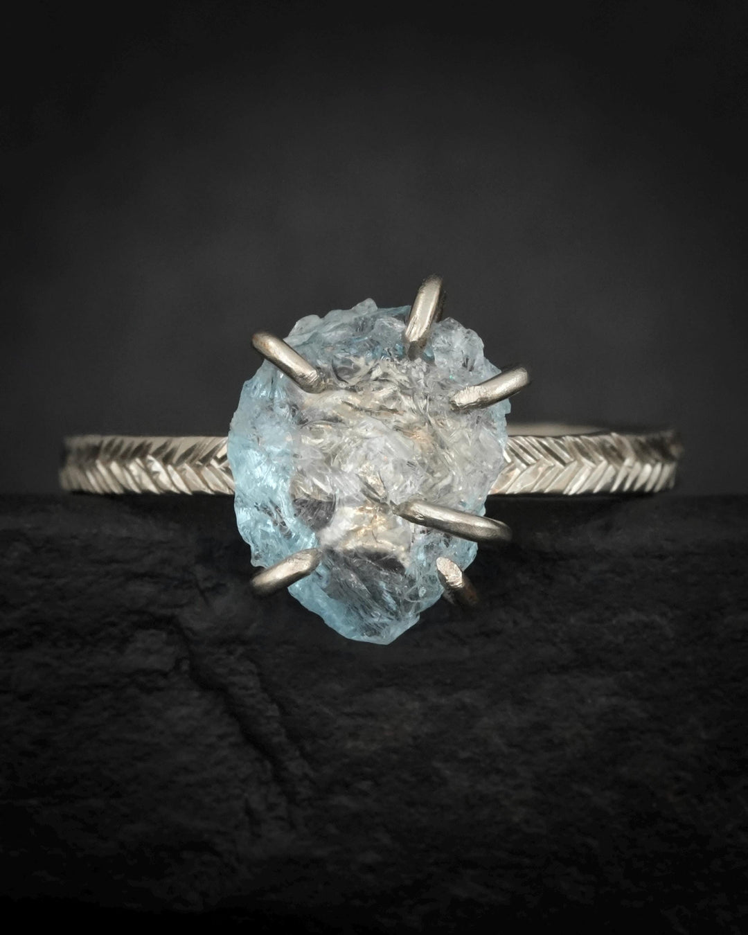 Raw Aquamarine Crystal Gold Ring