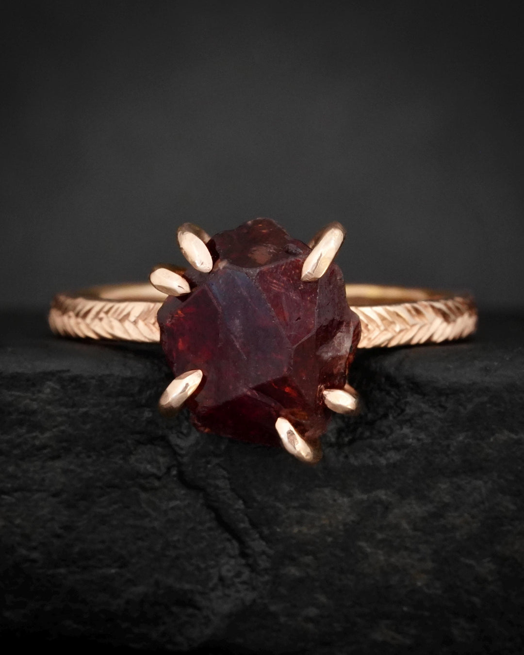 Raw Almandine Garnet Statement Ring