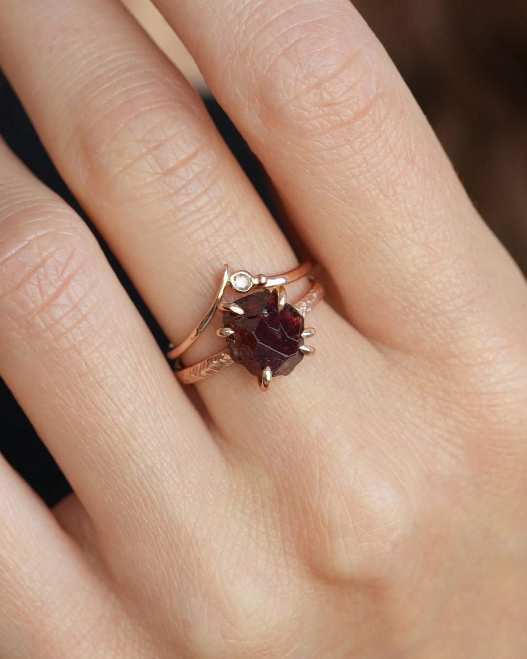 Raw Almandine Garnet Statement Ring