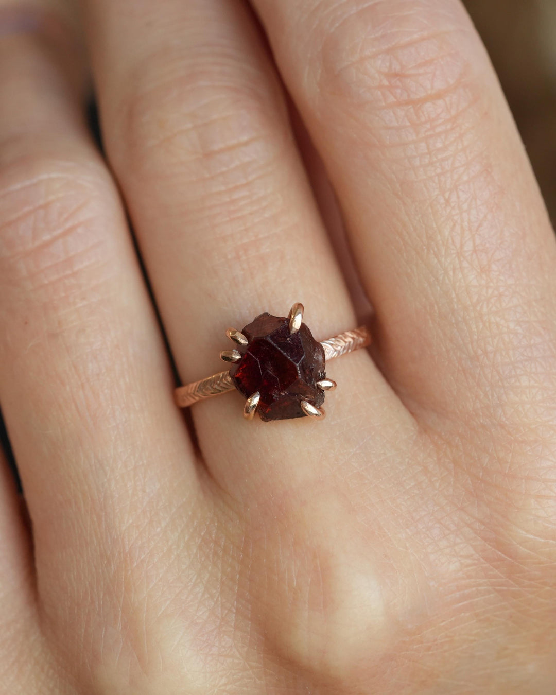 Raw Almandine Garnet Statement Ring