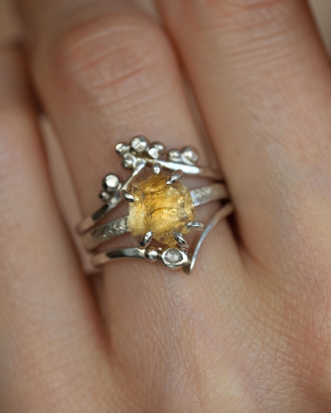 Round White Diamond Chevron Ring