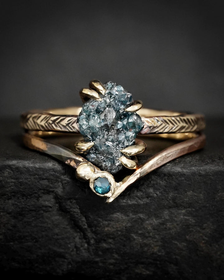 Round Blue Diamond Chevron Ring