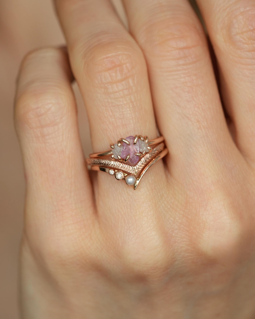 Asymmetrical Dainty Pearl Wave Ring