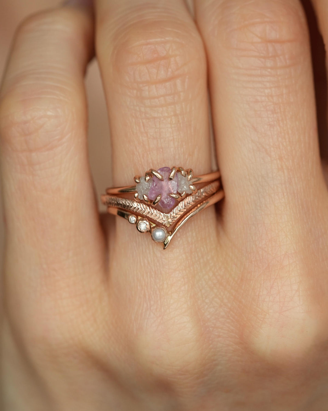 Asymmetrical Dainty Pearl Wave Ring