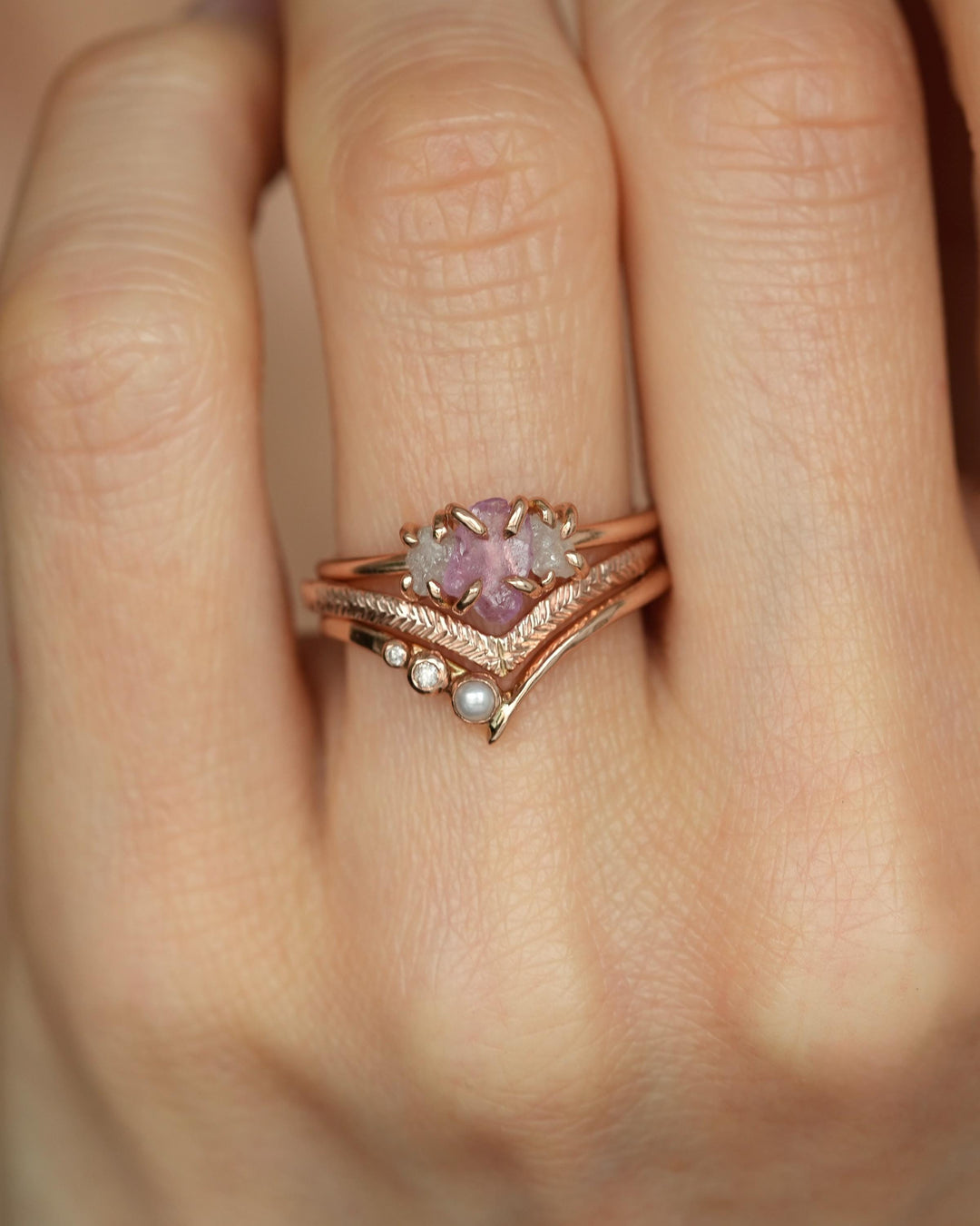 Asymmetrical Dainty Pearl Wave Ring