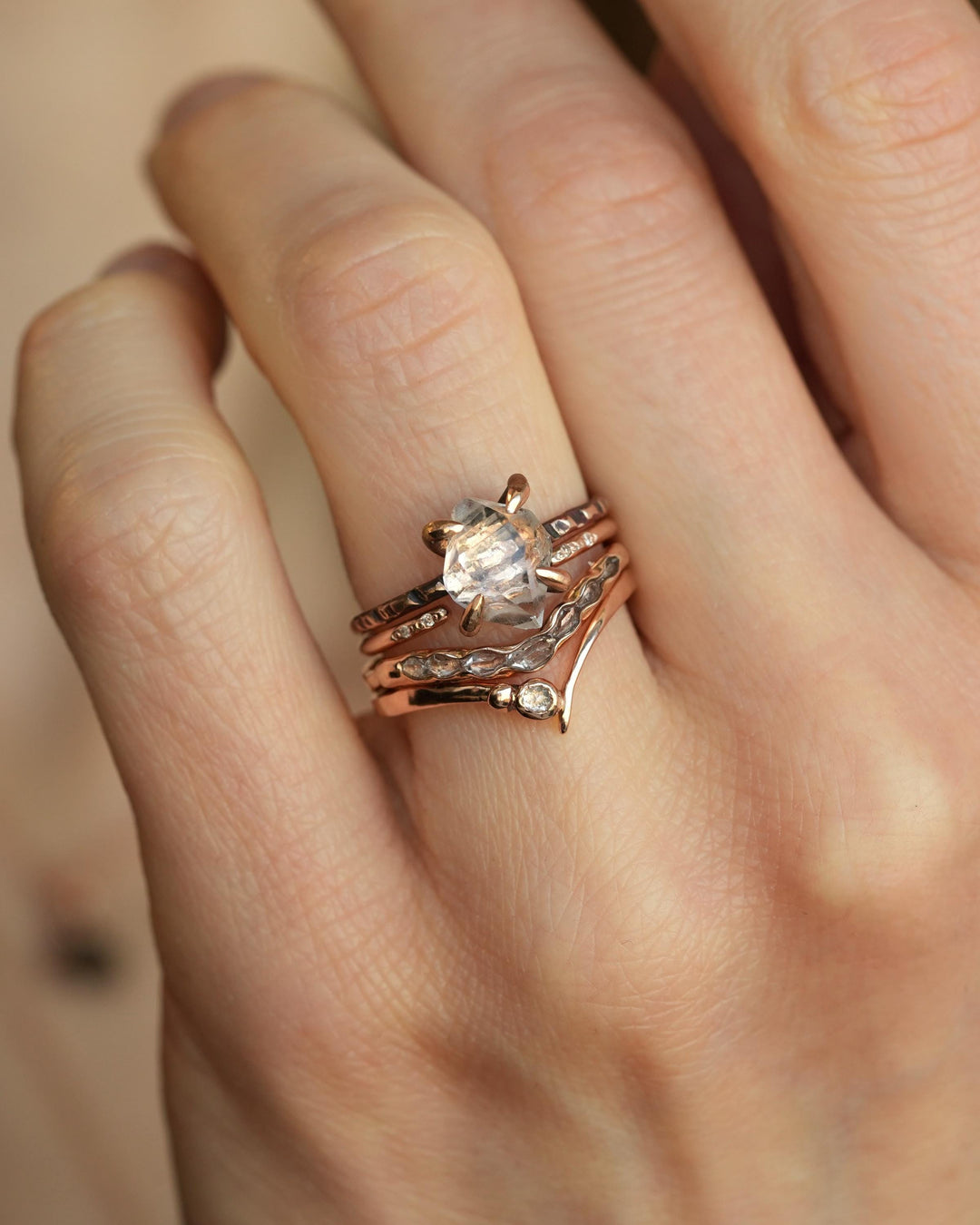 Clear Round Diamond Chevron Ring