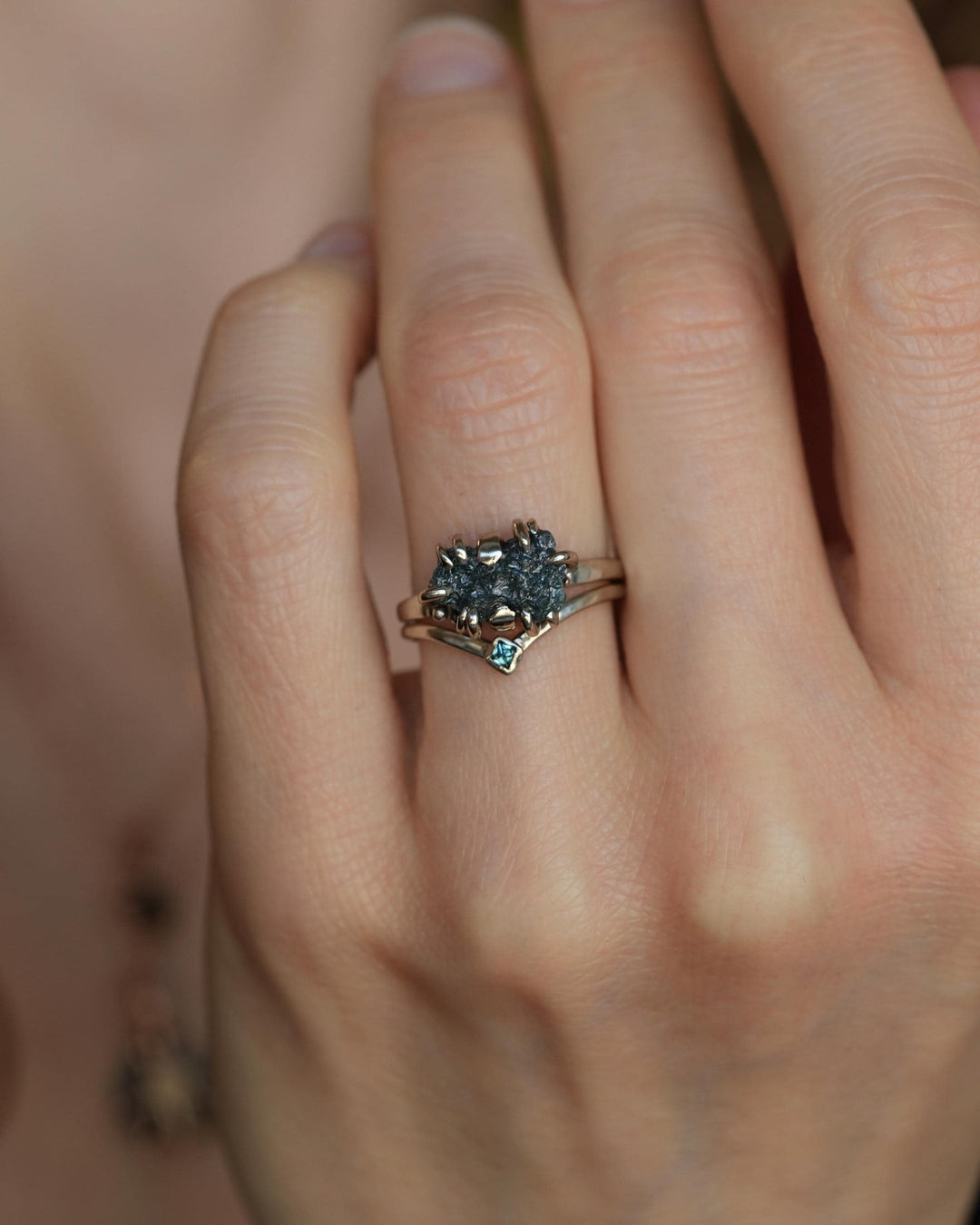 Blue Square Diamond Chevron Ring