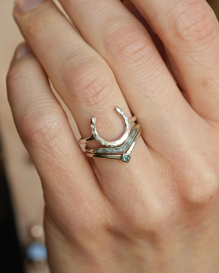 Blue Square Diamond Chevron Ring