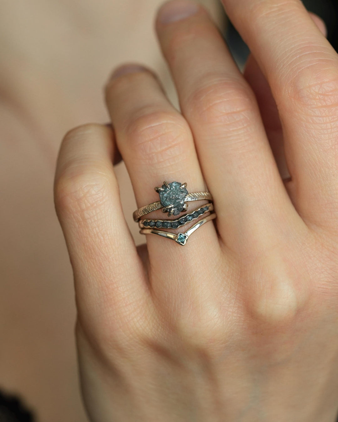 Blue Square Diamond Chevron Ring