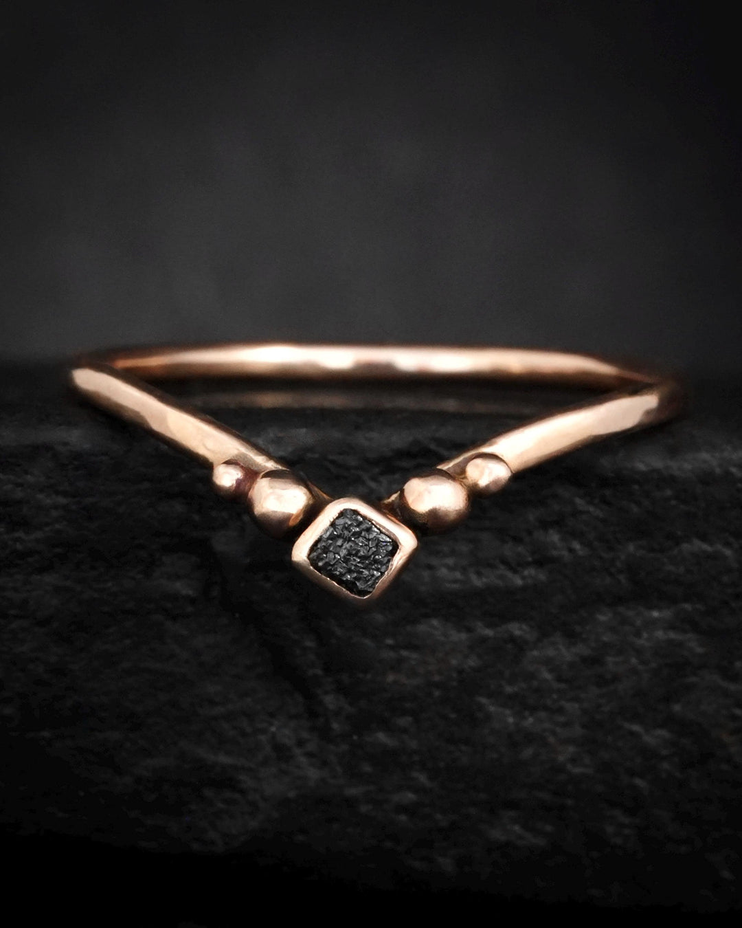 Raw Black Cube Diamond Chevron Ring