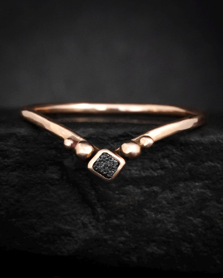 Raw Black Cube Diamond Chevron Ring
