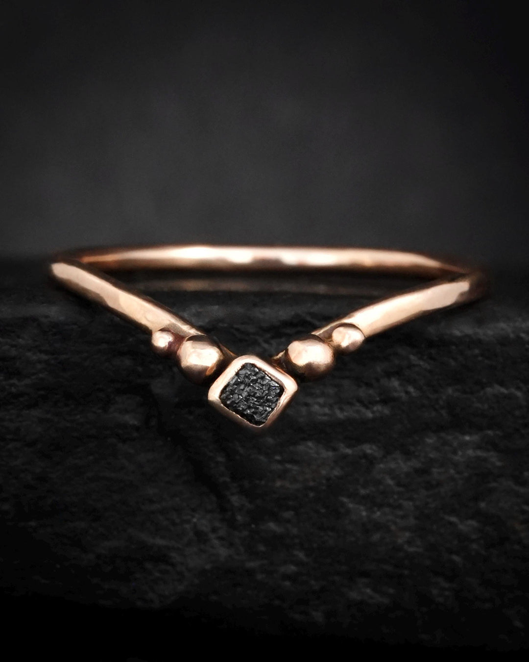 Raw Black Cube Diamond Chevron Ring