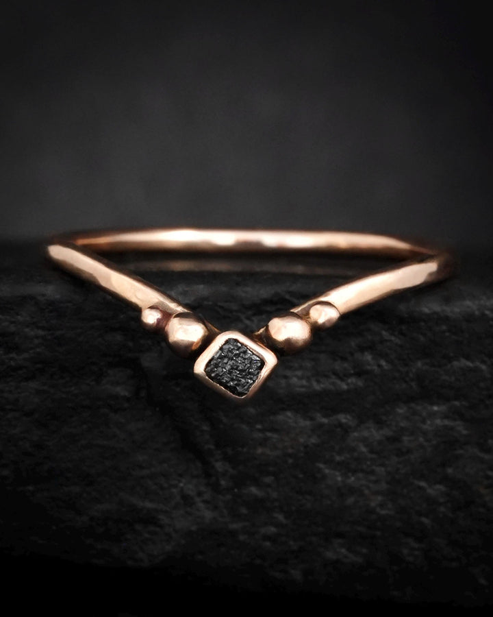 Raw Black Cube Diamond Chevron Ring