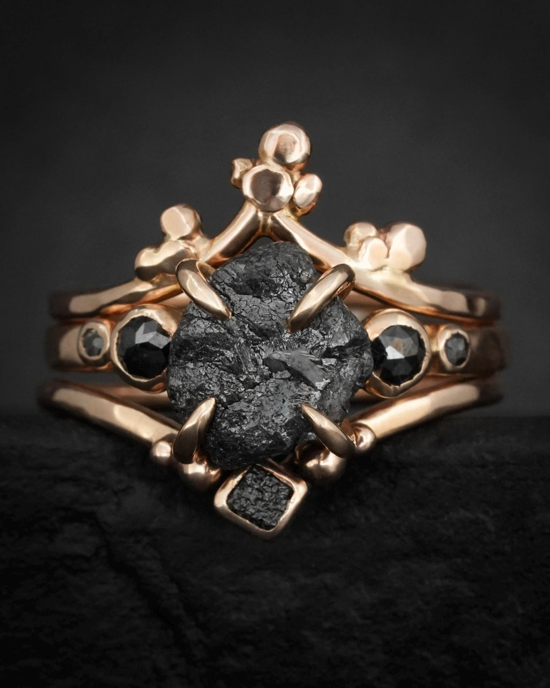 Raw Black Cube Diamond Chevron Ring