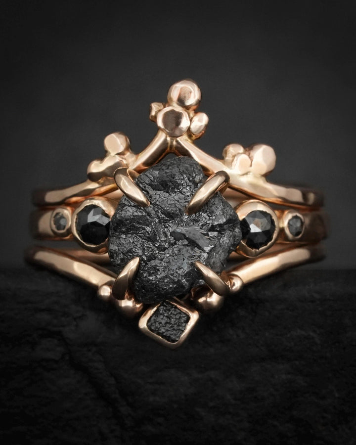 Raw Black Cube Diamond Chevron Ring