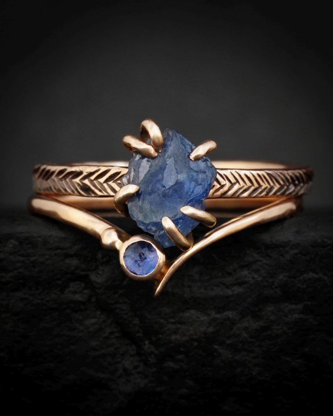 Asymmetrical Blue Sapphire Wave Ring