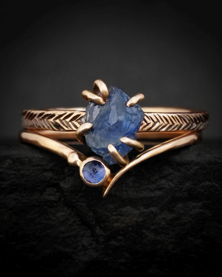 Asymmetrical Blue Sapphire Wave Ring