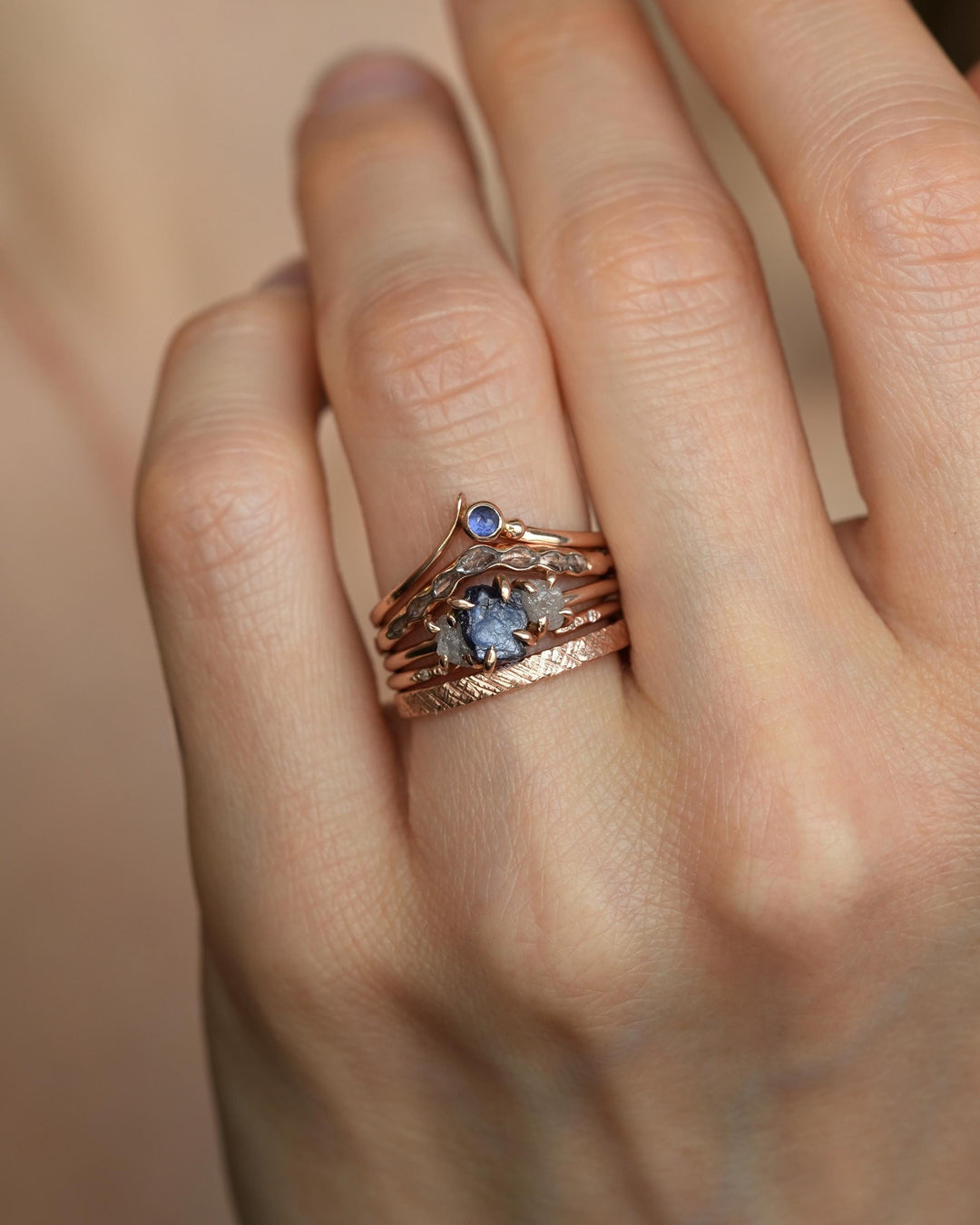 Asymmetrical Blue Sapphire Wave Ring