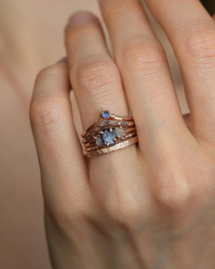 Asymmetrical Blue Sapphire Wave Ring