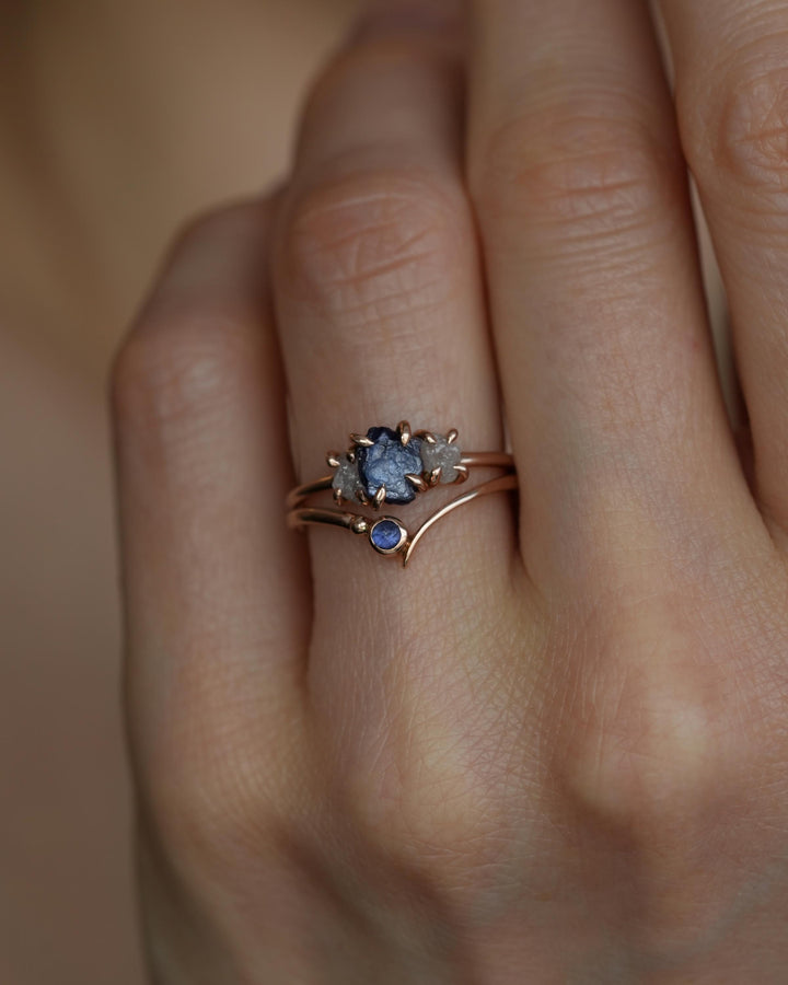 Asymmetrical Blue Sapphire Wave Ring