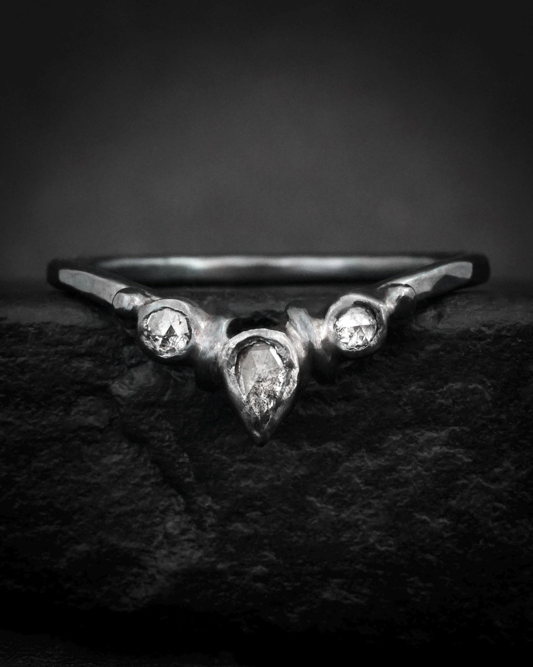 Salt and Pepper Diamond Wave Ring