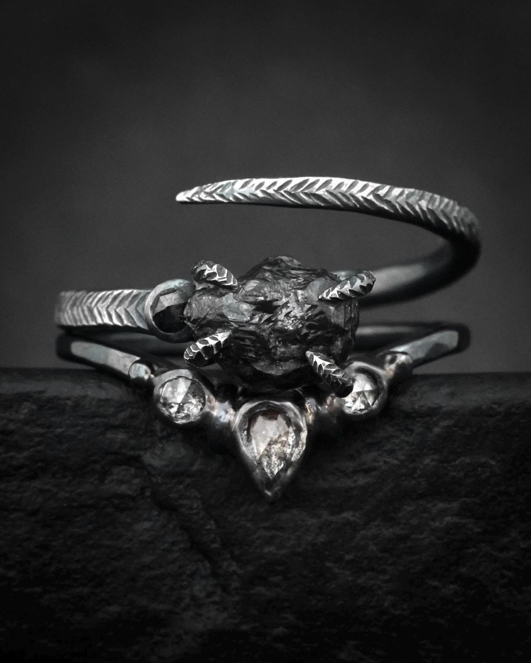 Salt and Pepper Diamond Wave Ring