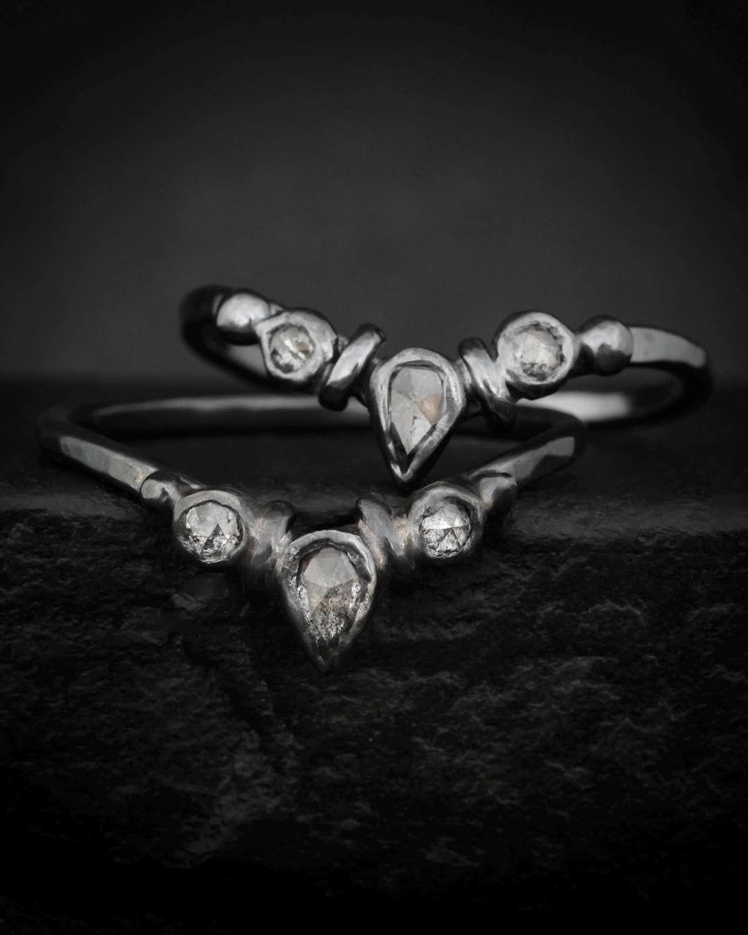Salt and Pepper Diamond Wave Ring
