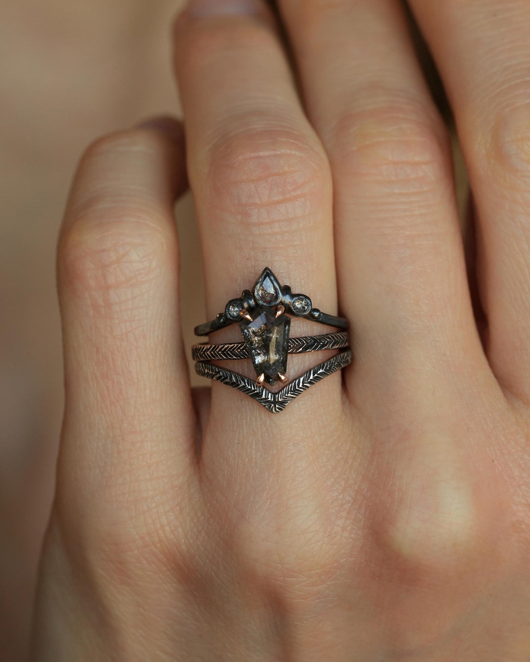 Salt and Pepper Diamond Wave Ring