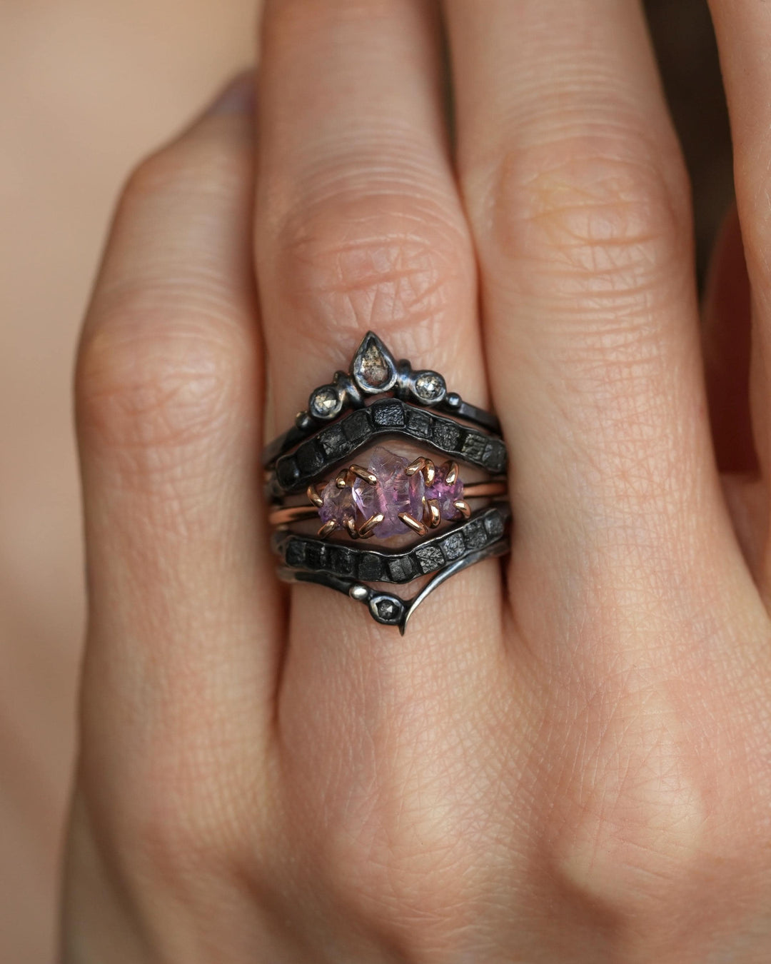 Salt and Pepper Diamond Wave Ring
