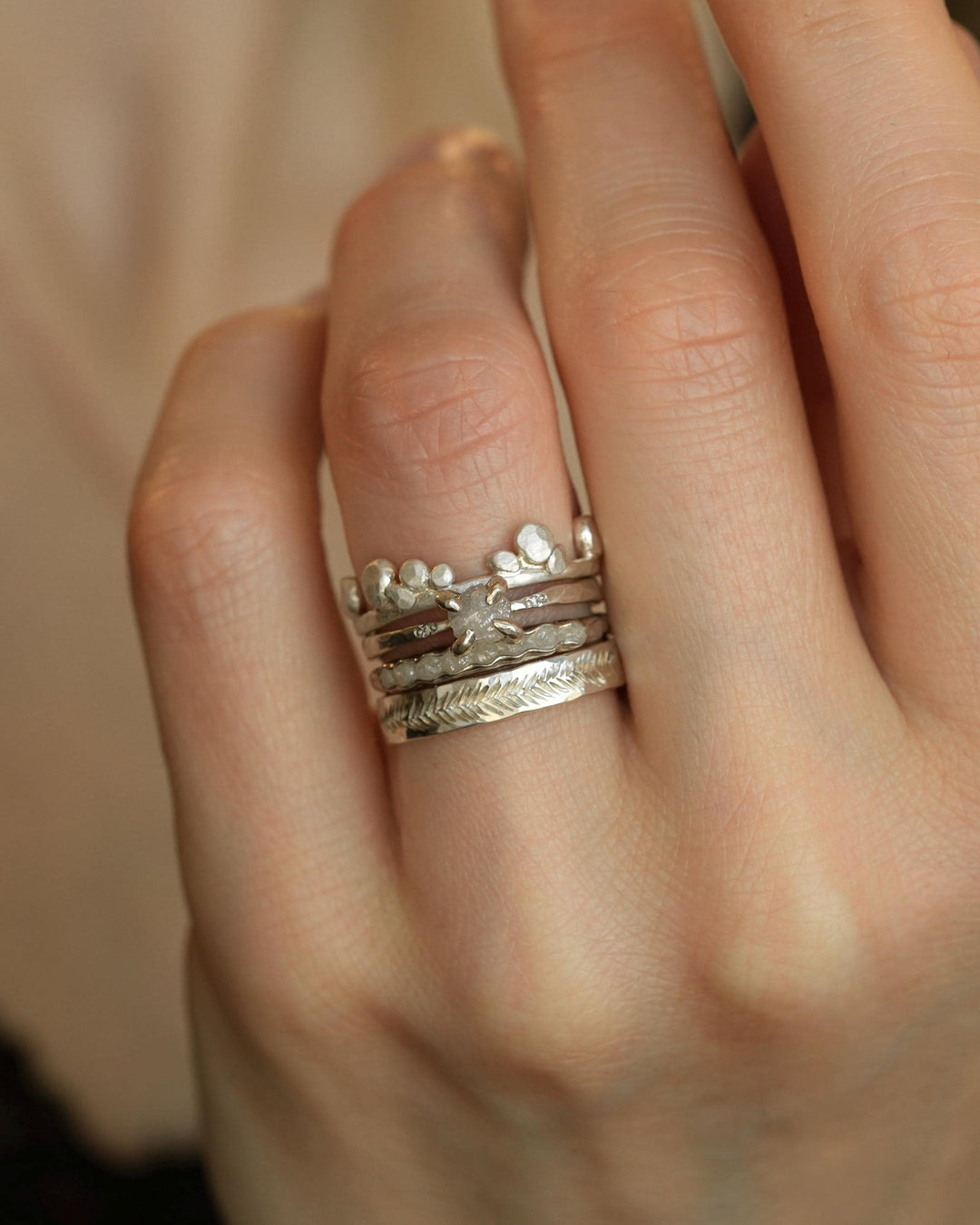 5mm Silver Feather Textured Band