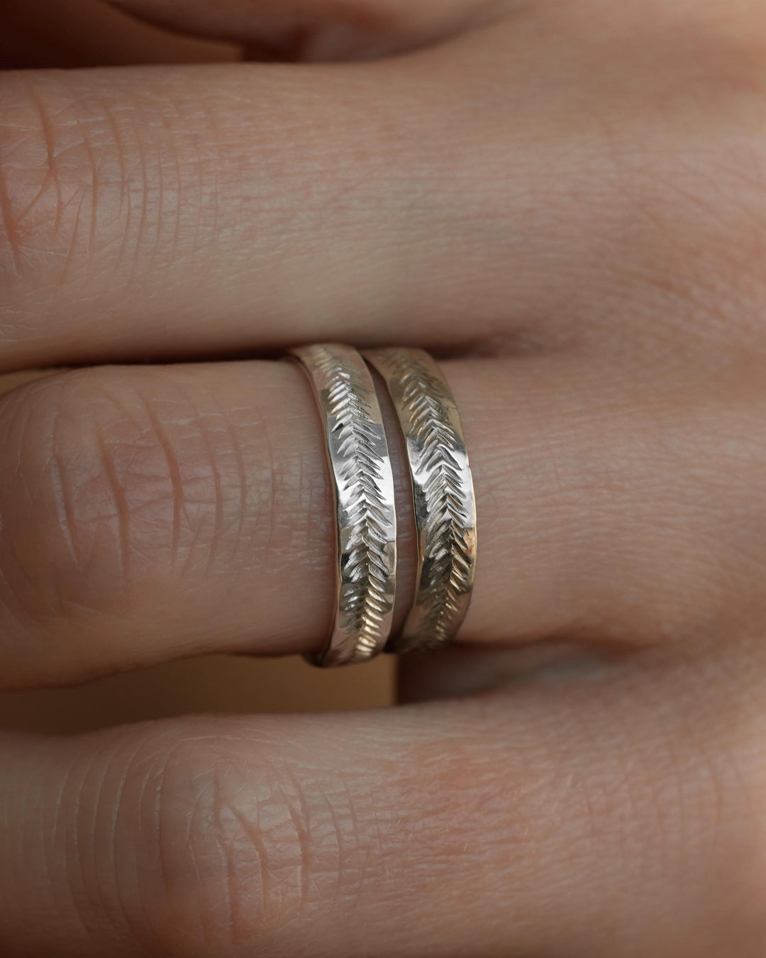 3mm Silver Feather Textured Band