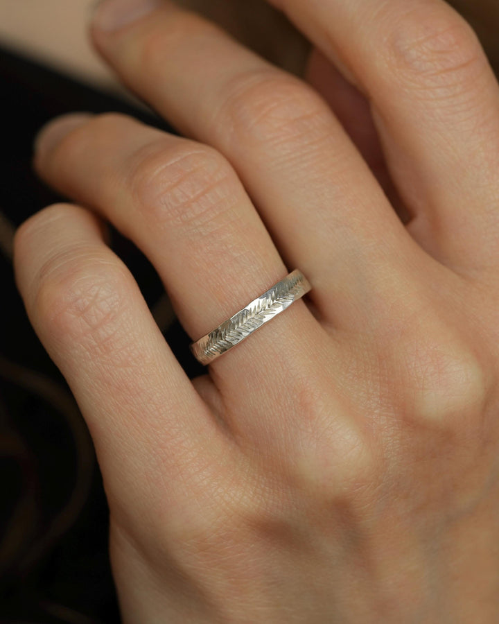 3mm Silver Feather Textured Band