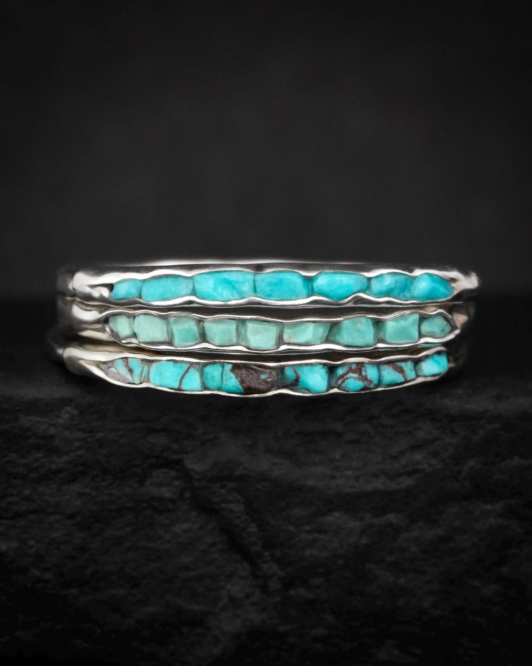 3 Raw Turquoise Ring Stack
