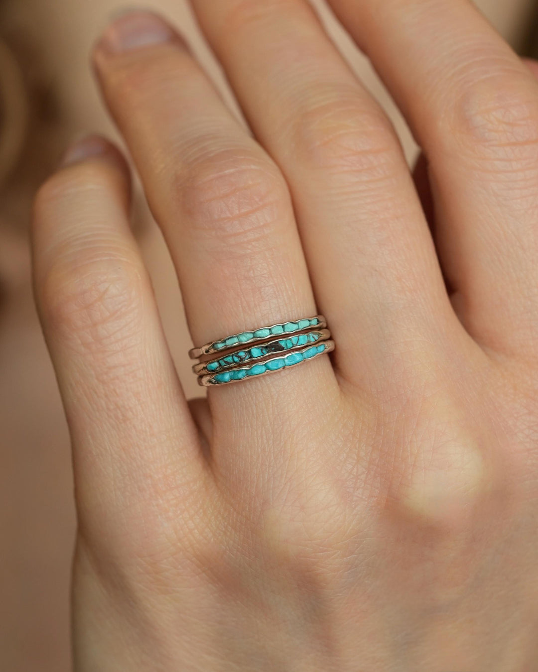3 Raw Turquoise Ring Stack