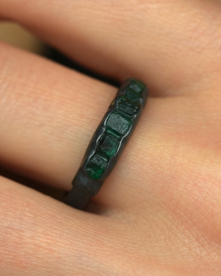 Wide Raw Emerald Band Ring