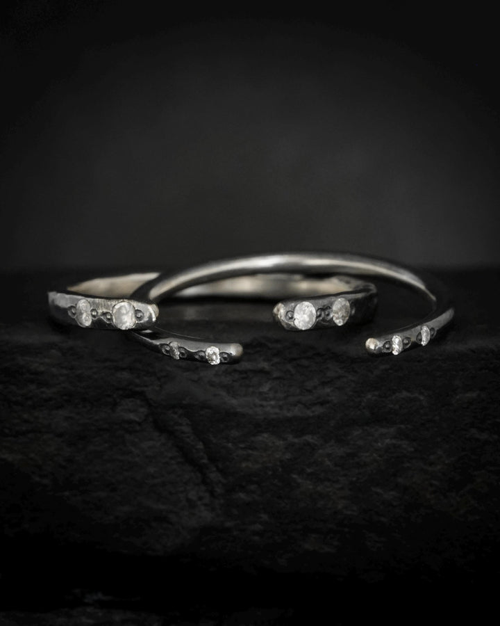 Wide Adjustable Diamond Spacer Ring. Rustic Solid Gold or Silver Adjustable Natural Diamond Unique Wedding Stacking Band