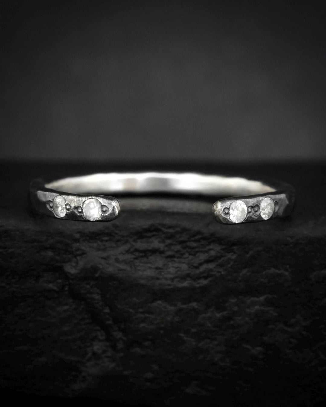 Wide Adjustable Diamond Spacer Ring. Rustic Solid Gold or Silver Adjustable Natural Diamond Unique Wedding Stacking Band