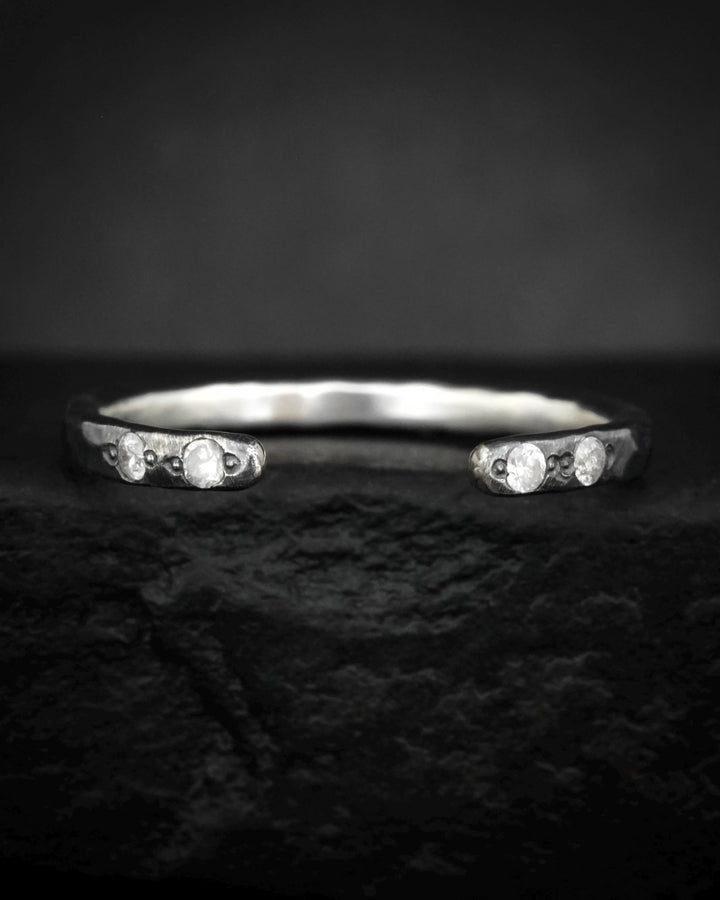 Wide Adjustable Diamond Spacer Ring. Rustic Solid Gold or Silver Adjustable Natural Diamond Unique Wedding Stacking Band
